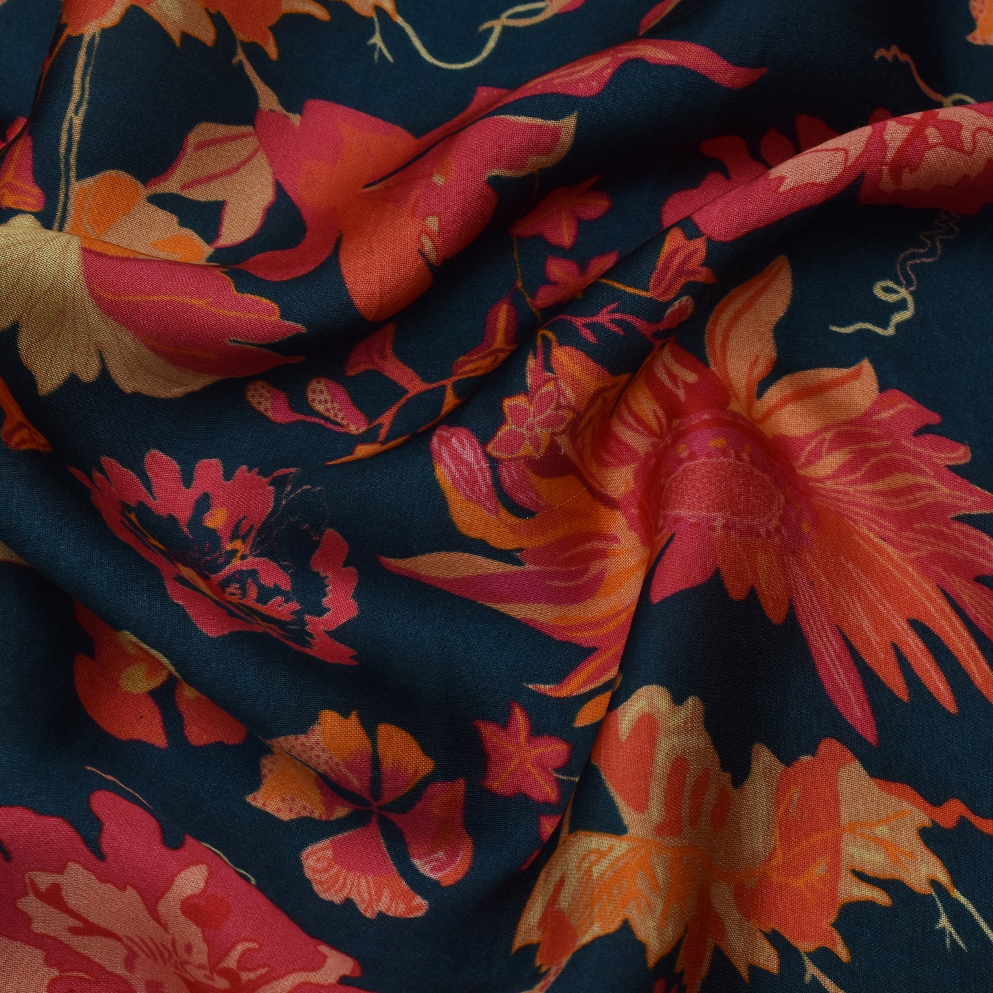 Multi Color Bember Satin Print Fabric