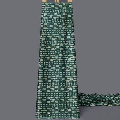 Bottle Green Color Gajji Silk Batik Print Fabric