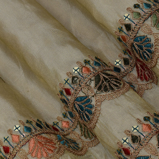 Beige Color Tissue Booti Embroidery Fabric