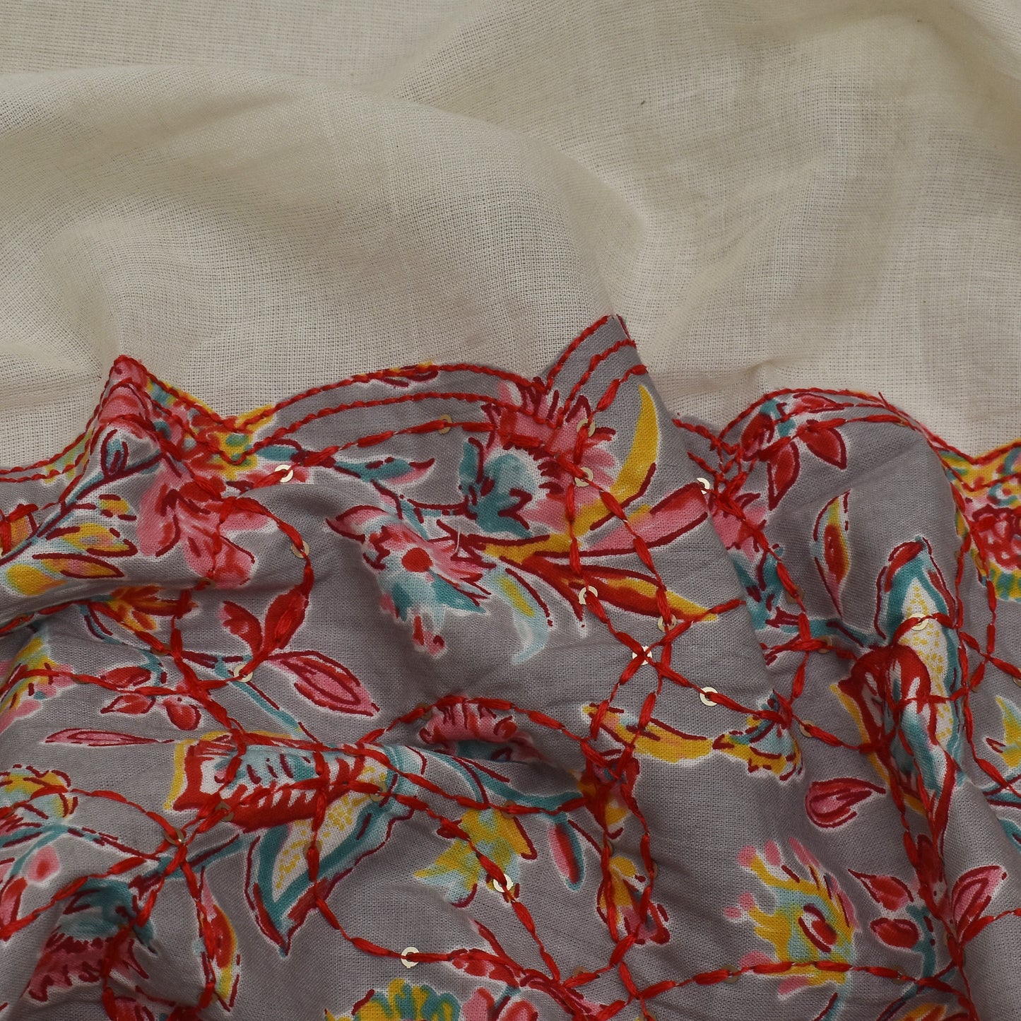 Off White Color Kora Cotton Plazo Fabric