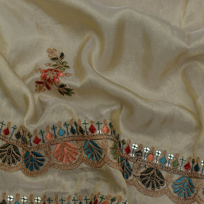 Beige Color Tissue Booti Embroidery Fabric