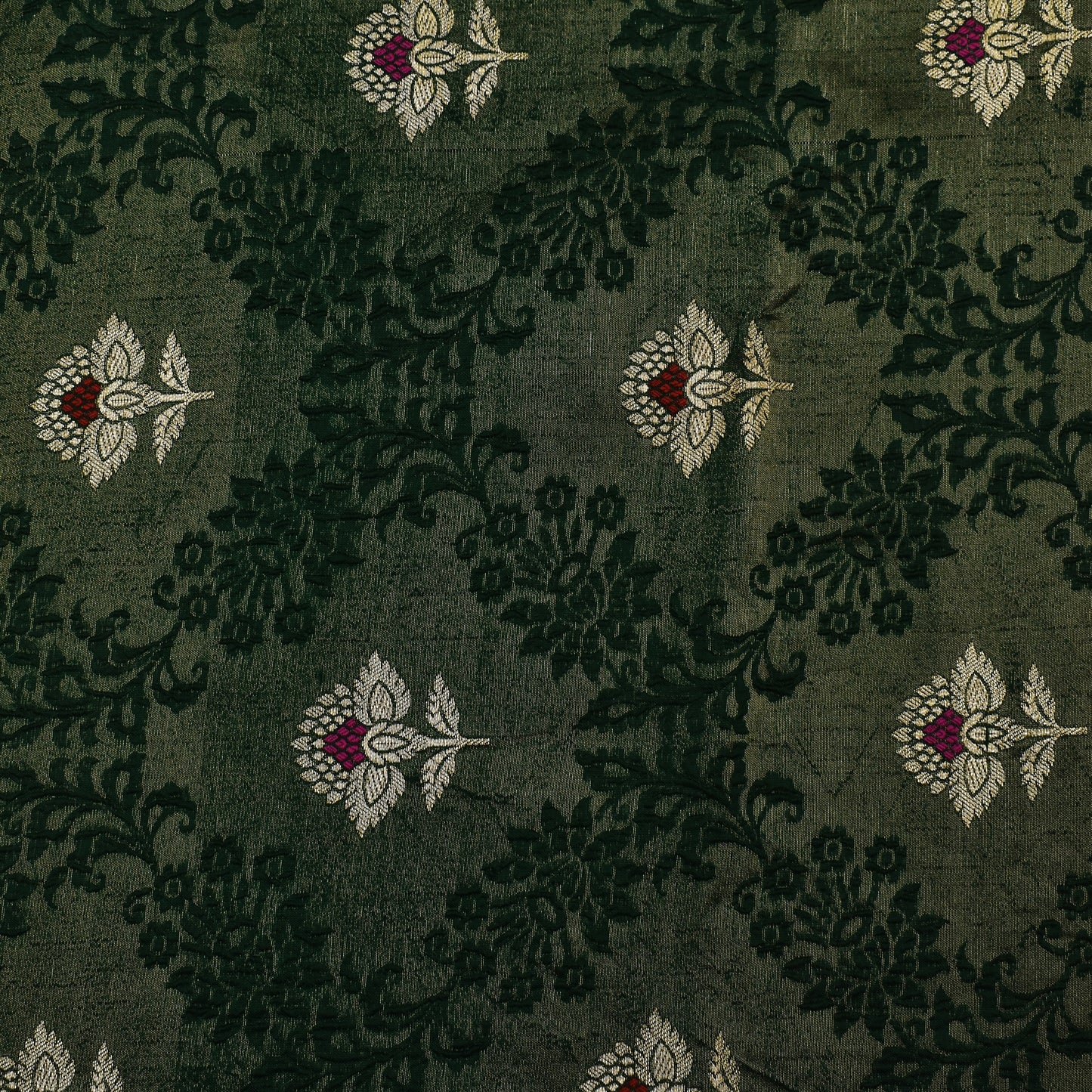 Bottle Green Color Katan Meena Brocade Fabric