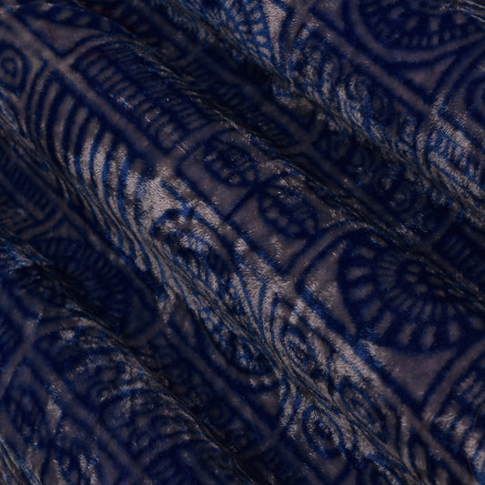 Blue Color Silk Velvet Print Fabric