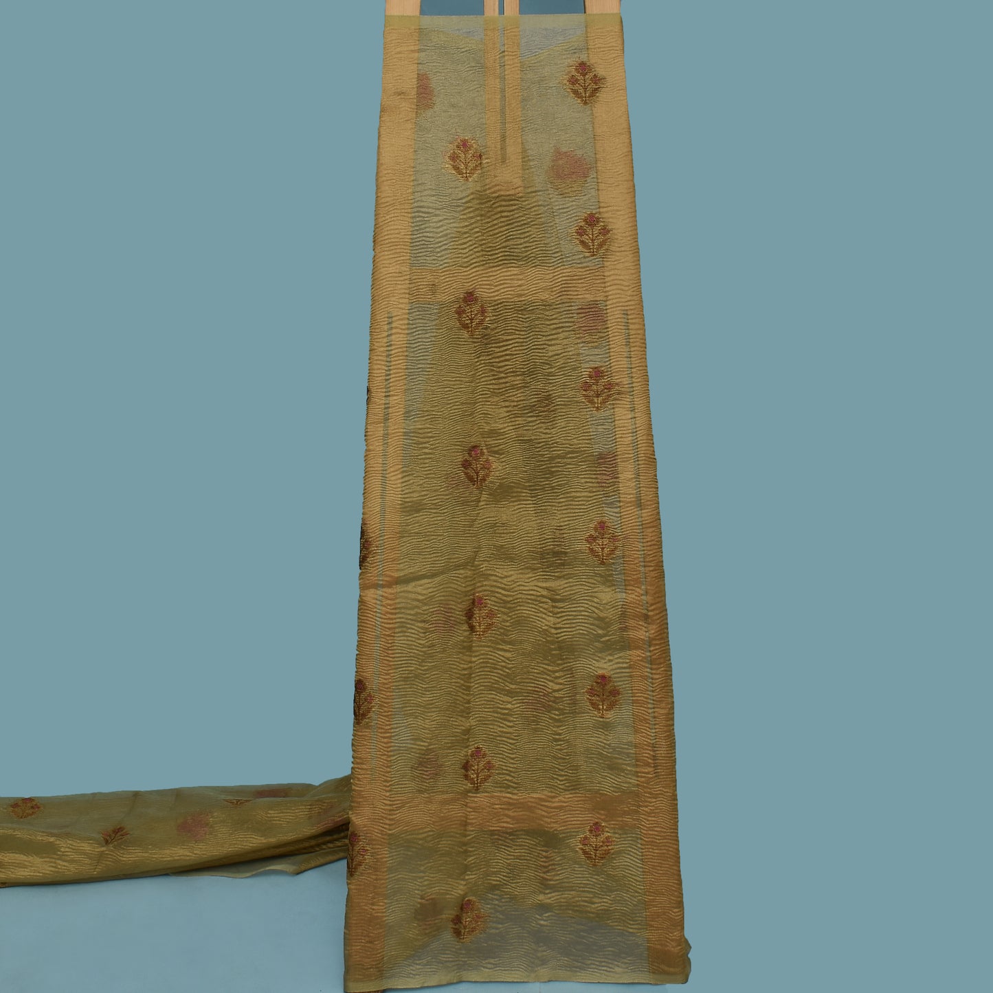 Dirt Brown Color Crush Tissue Boota Fabric