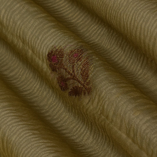 Dirt Brown Color Crush Tissue Boota Fabric