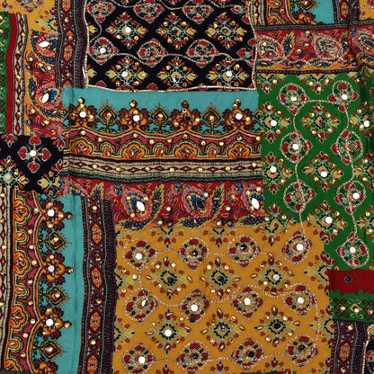 Multi Color Chinon Print Mirror Work Fabric