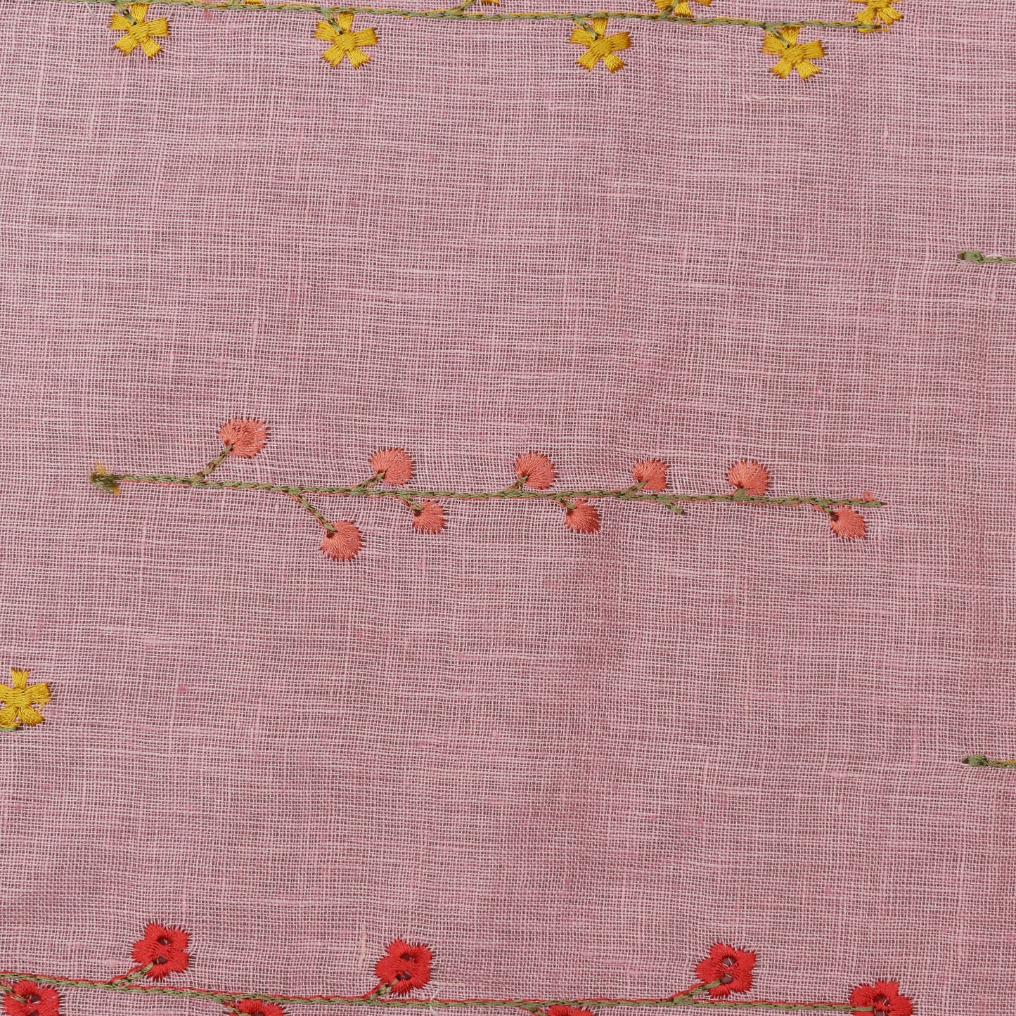 Pink Color Linen Embroidery Fabric