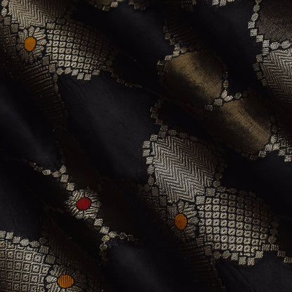 Black Color Katan Meena Brocade Fabric