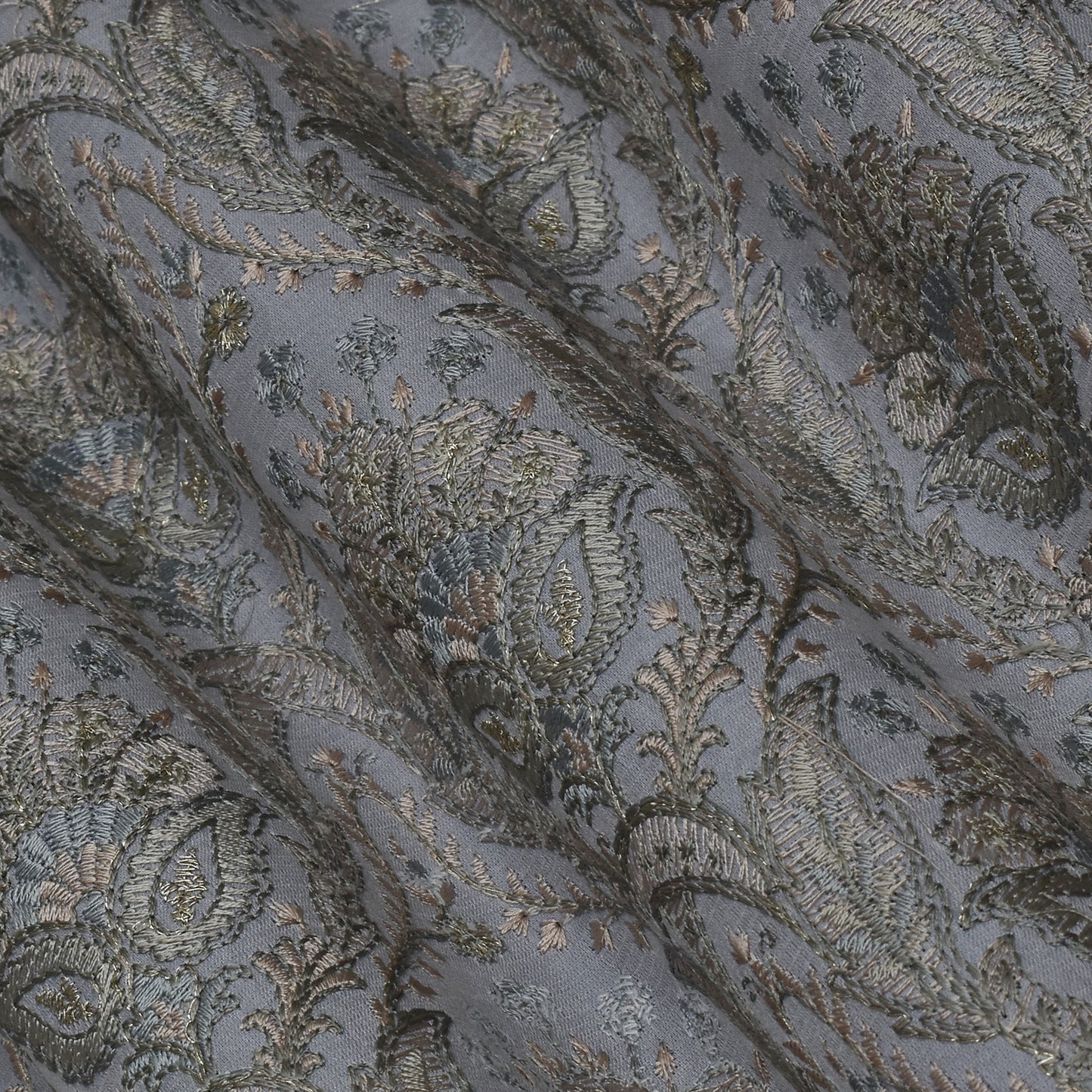 Grey Color Satin Brocade Embroidery Fabric