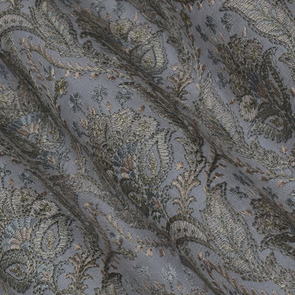 Grey Color Satin Brocade Embroidery Fabric