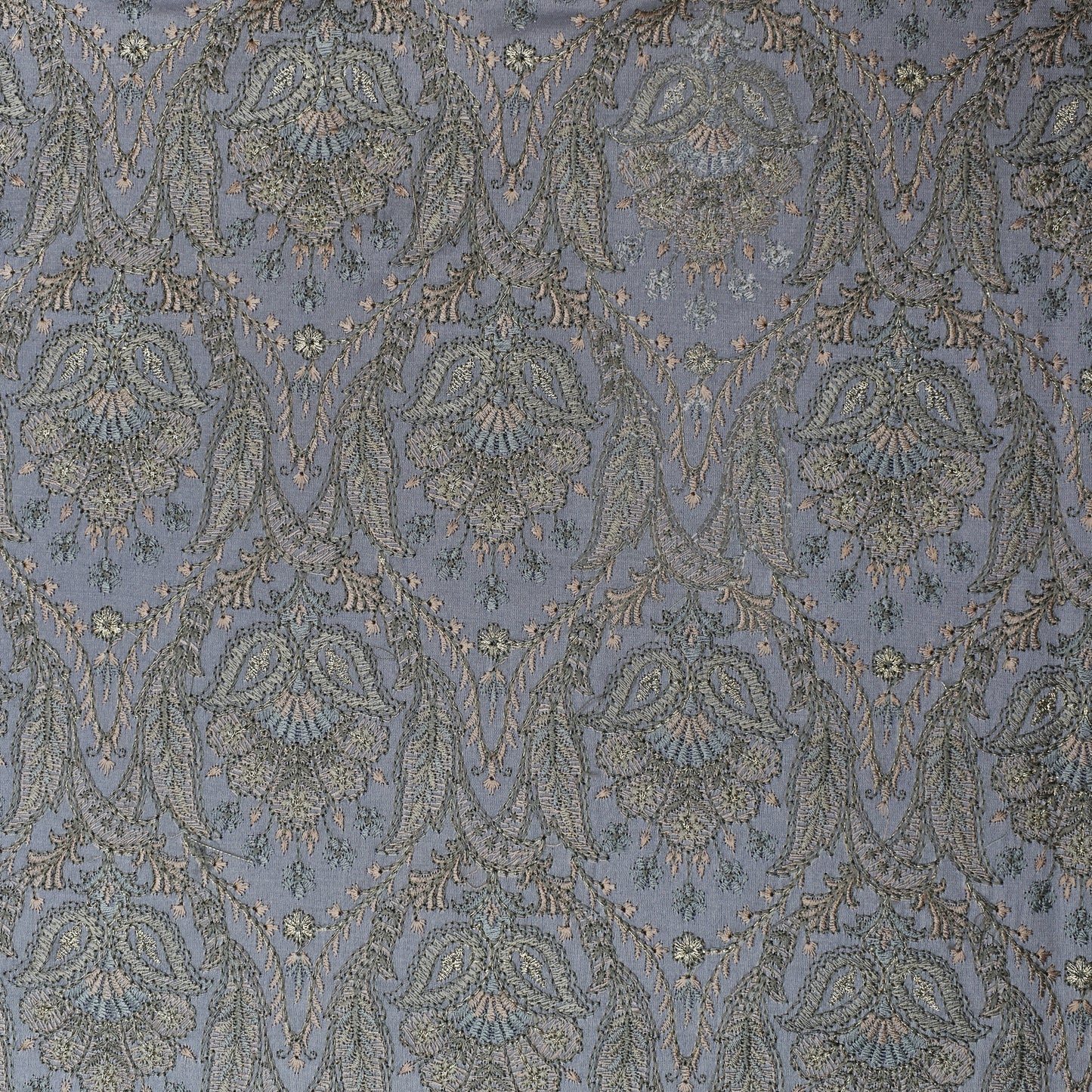 Grey Color Satin Brocade Embroidery Fabric