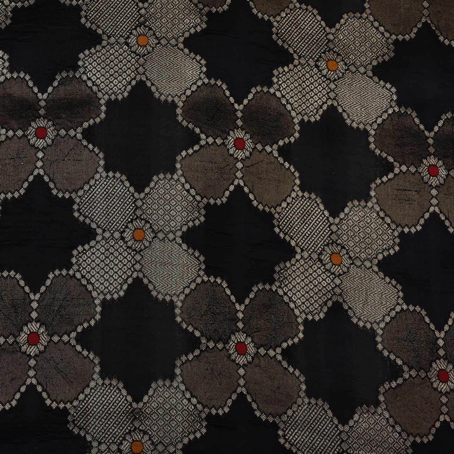 Black Color Katan Meena Brocade Fabric