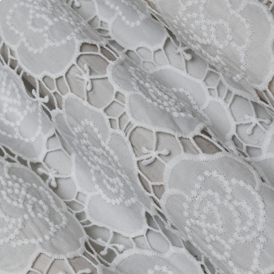 White Color Crepe Chikan Fabric