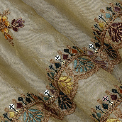 Beige Color Tissue Booti Embroidery Fabric