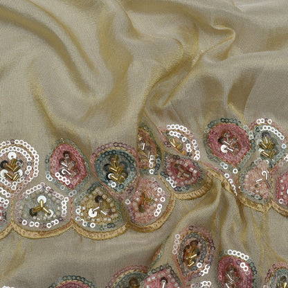 Beige Color Tissue Booti Embroidery Fabric