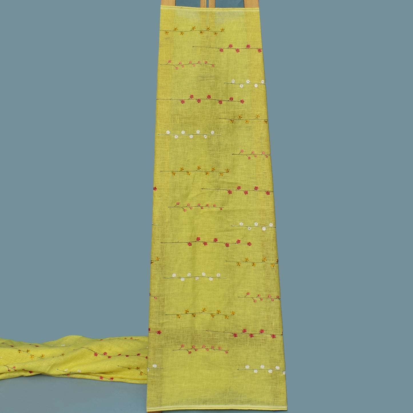 Lemon Color Linen Embroidery Fabric