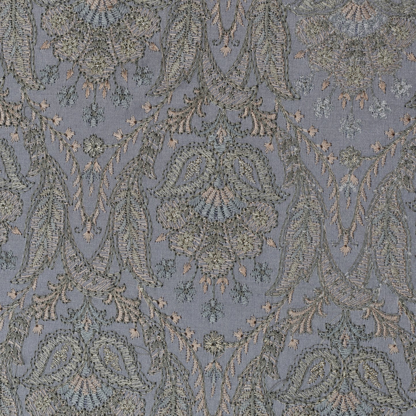 Grey Color Satin Brocade Embroidery Fabric