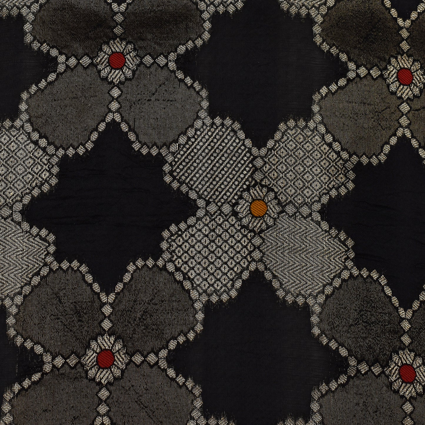 Black Color Katan Meena Brocade Fabric