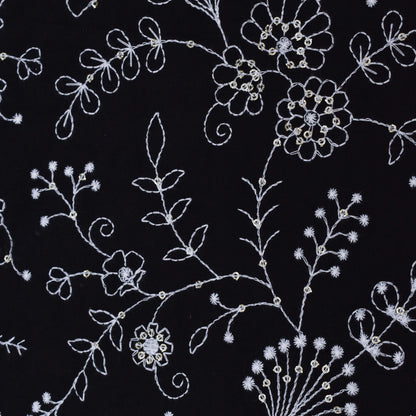 Black Color Cotton Embroidery Fabric