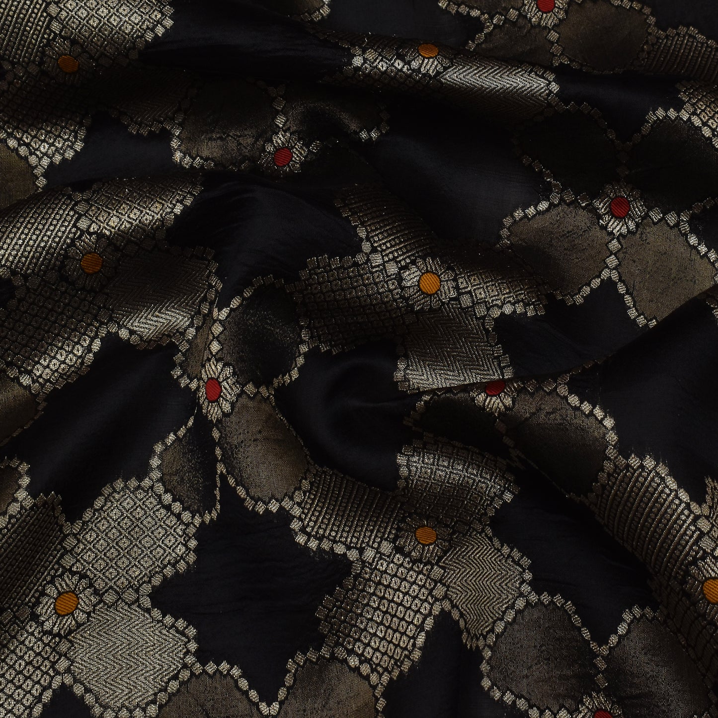 Black Color Katan Meena Brocade Fabric