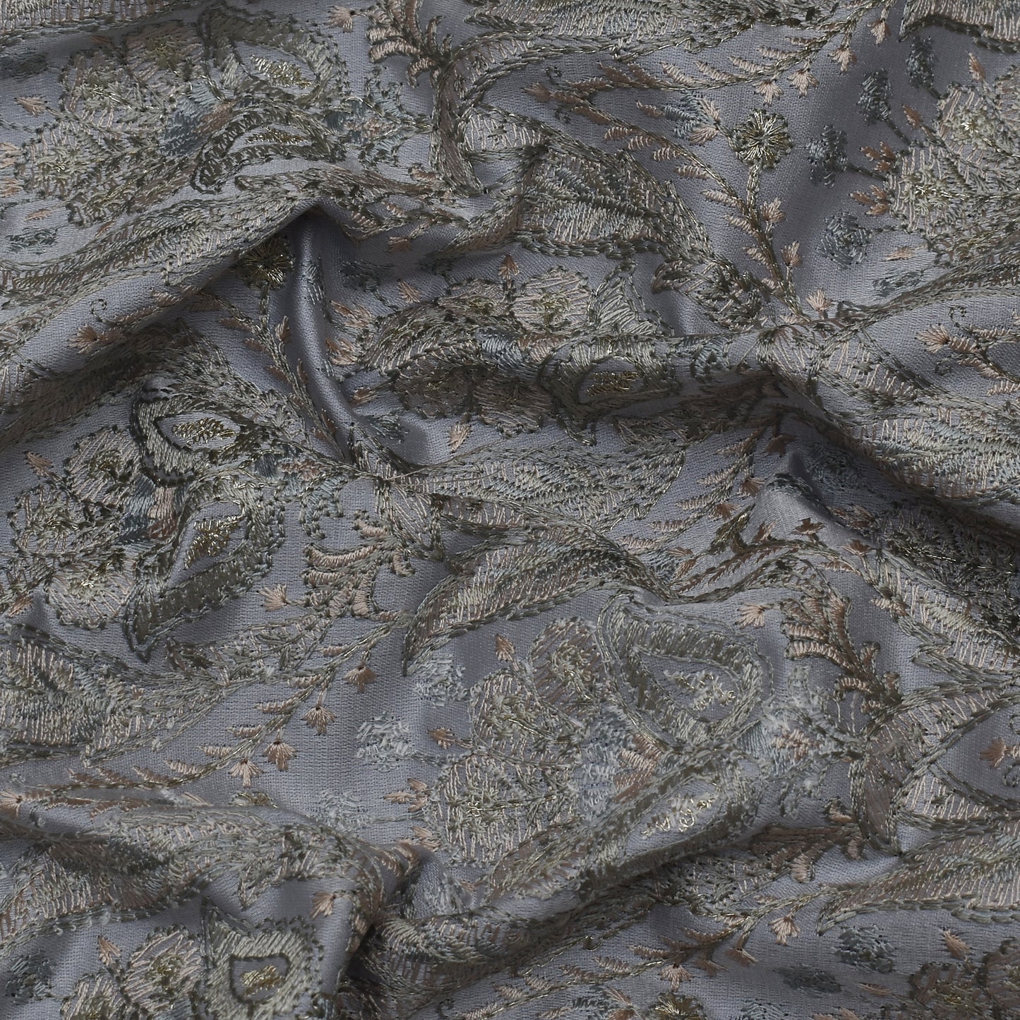 Grey Color Satin Brocade Embroidery Fabric