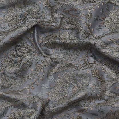 Grey Color Satin Brocade Embroidery Fabric