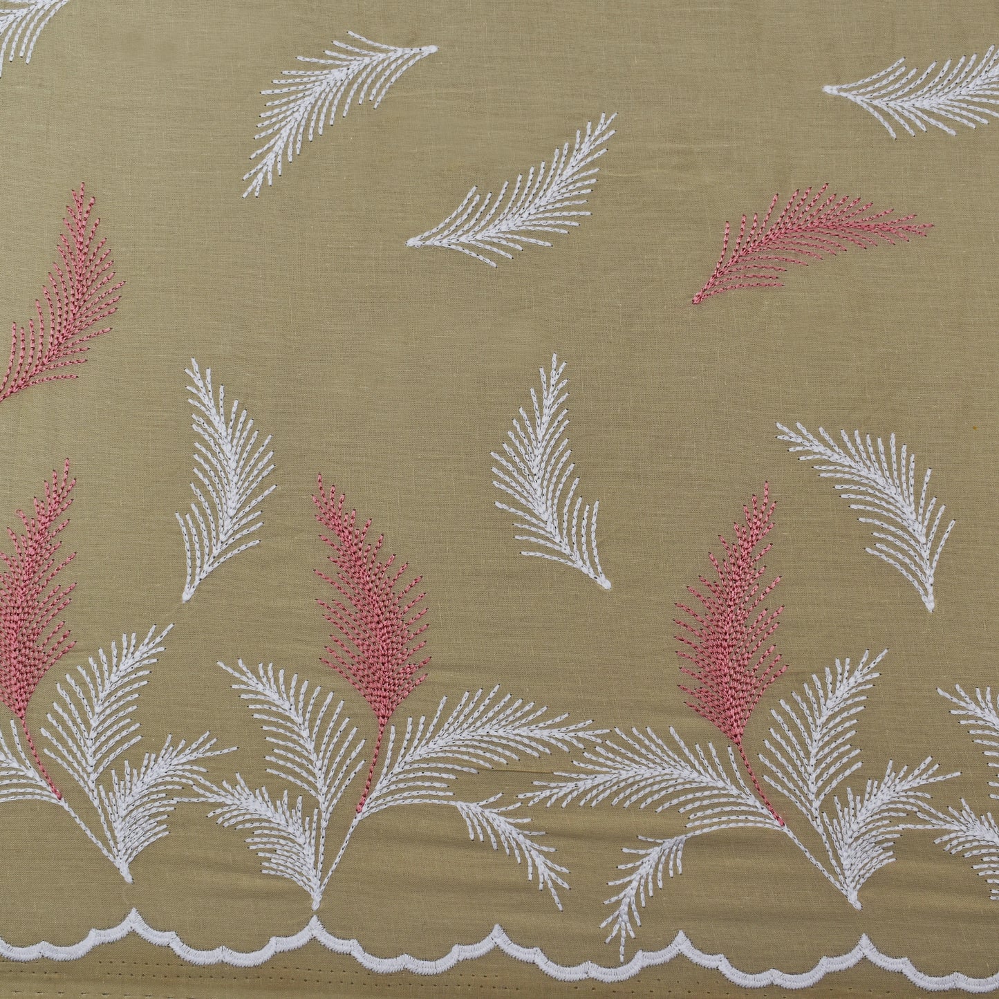 Cream Color Cotton Plazo Embroidery Fabric