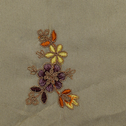 Beige Color Tissue Booti Embroidery Fabric