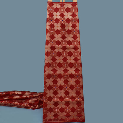 Red Color Katan Meena Brocade Fabric