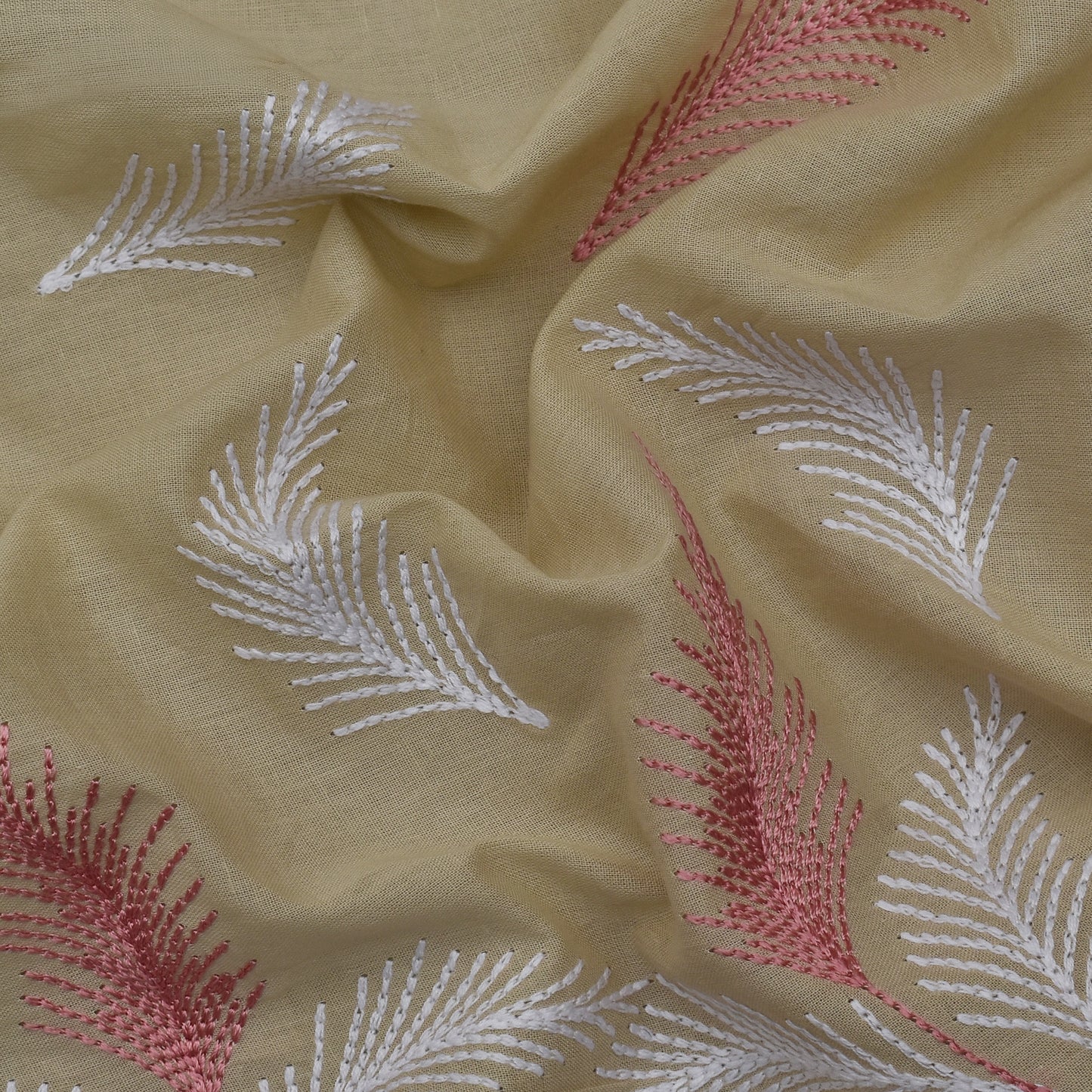 Cream Color Cotton Plazo Embroidery Fabric