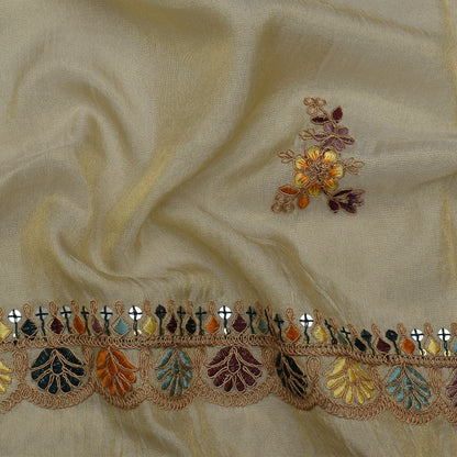 Beige Color Tissue Booti Embroidery Fabric