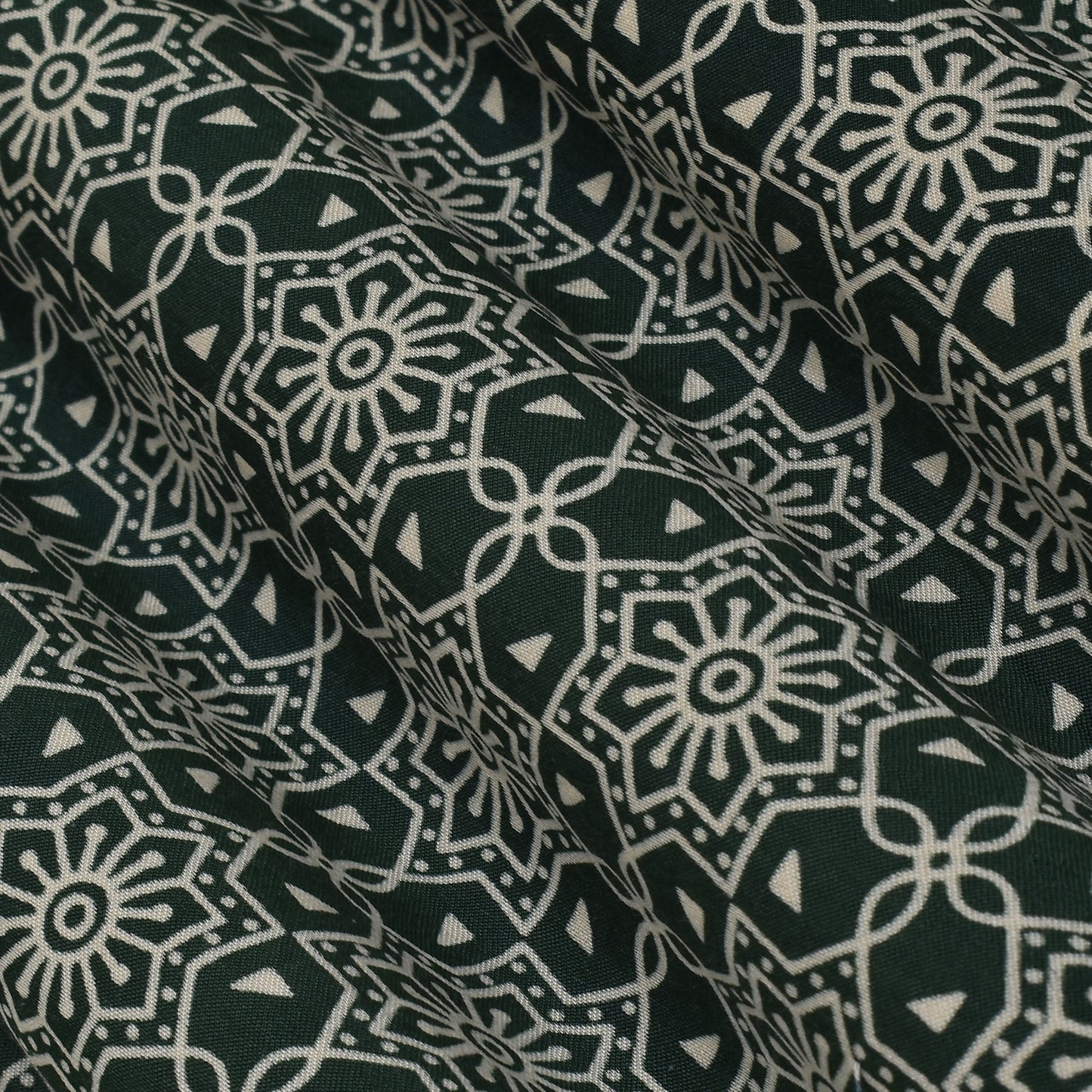 Bottle Green Color Gajji Silk Print Fabric