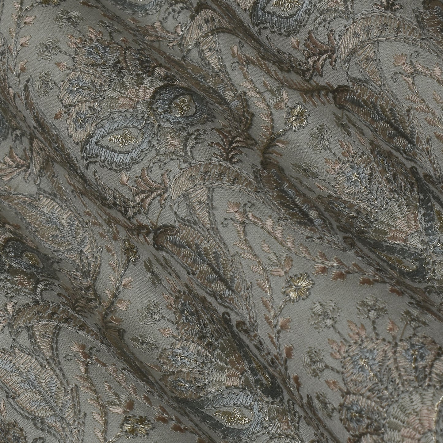 Grey Color Satin Brocade Embroidery Fabric