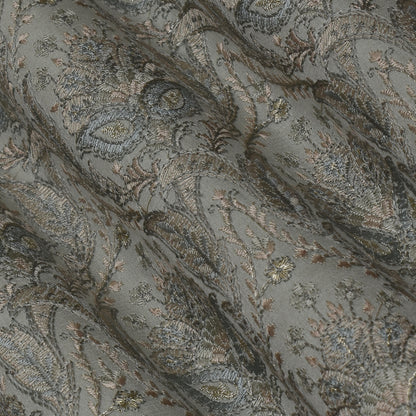 Grey Color Satin Brocade Embroidery Fabric