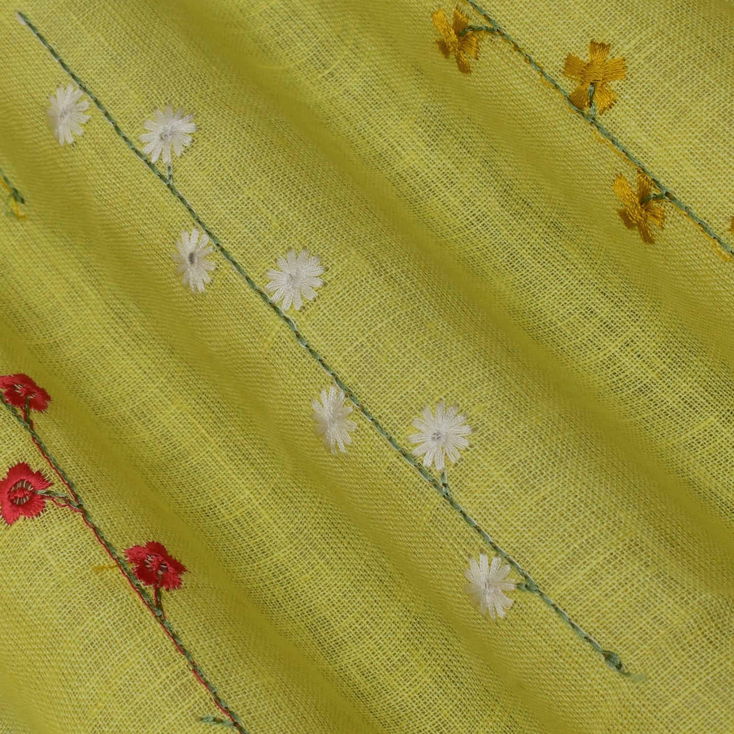 Lemon Color Linen Embroidery Fabric