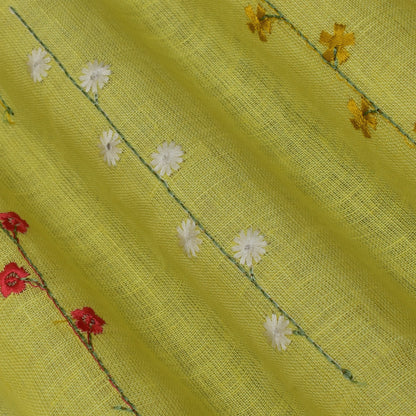 Lemon Color Linen Embroidery Fabric