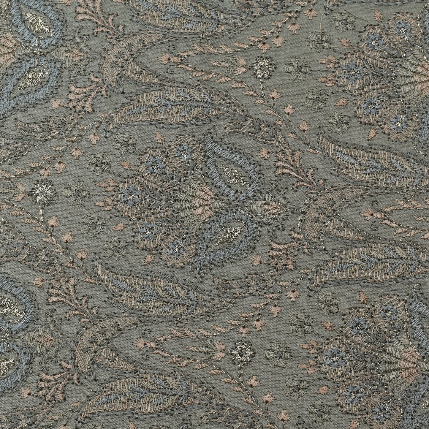 Grey Color Satin Brocade Embroidery Fabric