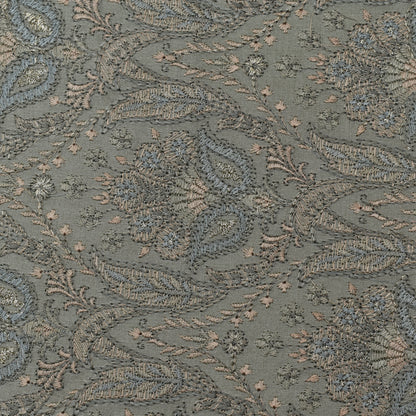 Grey Color Satin Brocade Embroidery Fabric