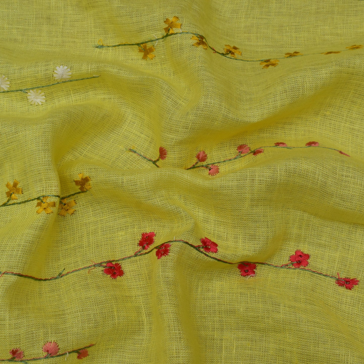 Lemon Color Linen Embroidery Fabric