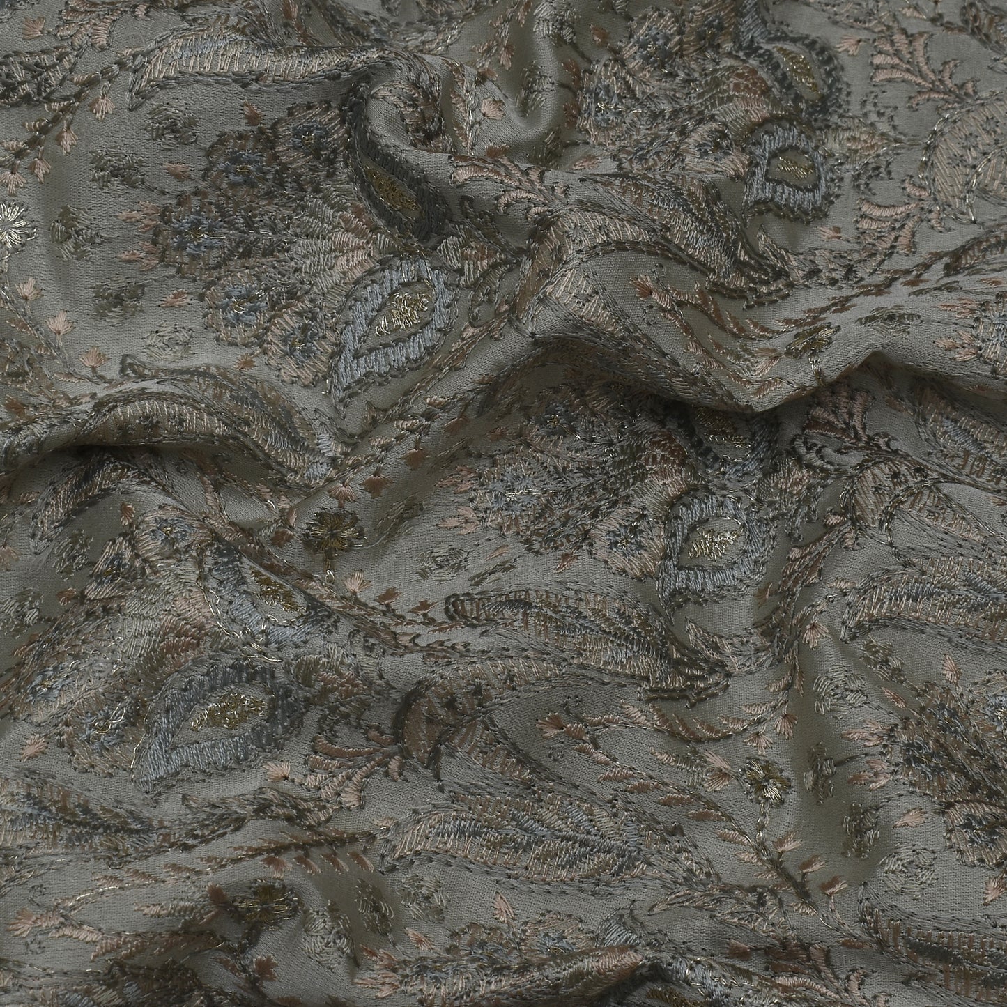 Grey Color Satin Brocade Embroidery Fabric