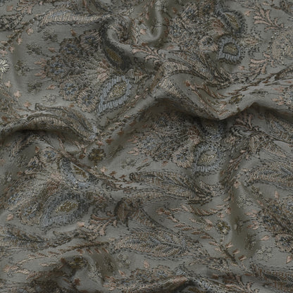 Grey Color Satin Brocade Embroidery Fabric