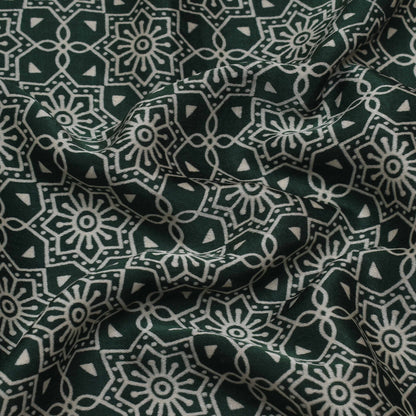 Bottle Green Color Gajji Silk Print Fabric