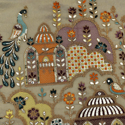 Beige Color Tissue Embroidery Fabric