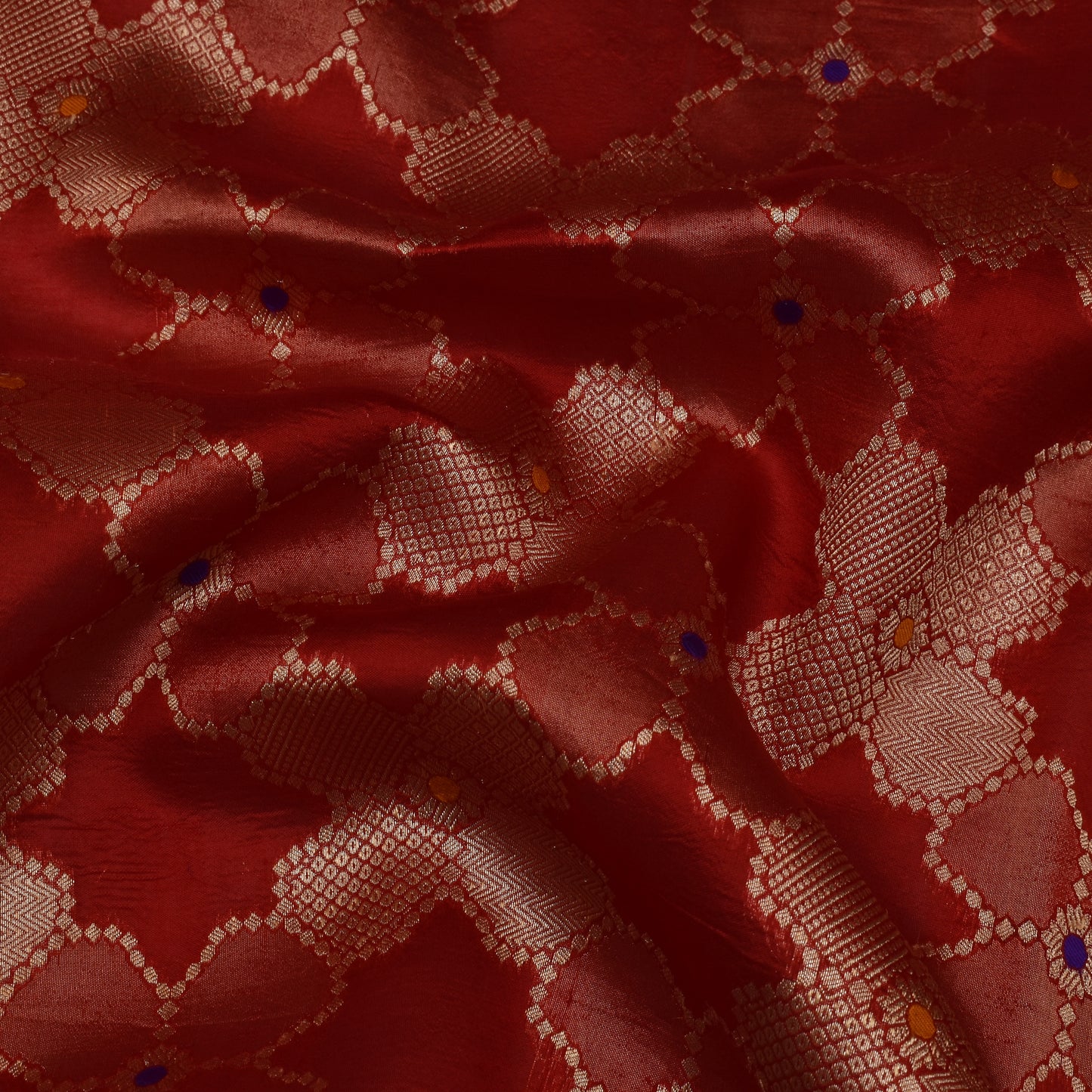 Red Color Katan Meena Brocade Fabric