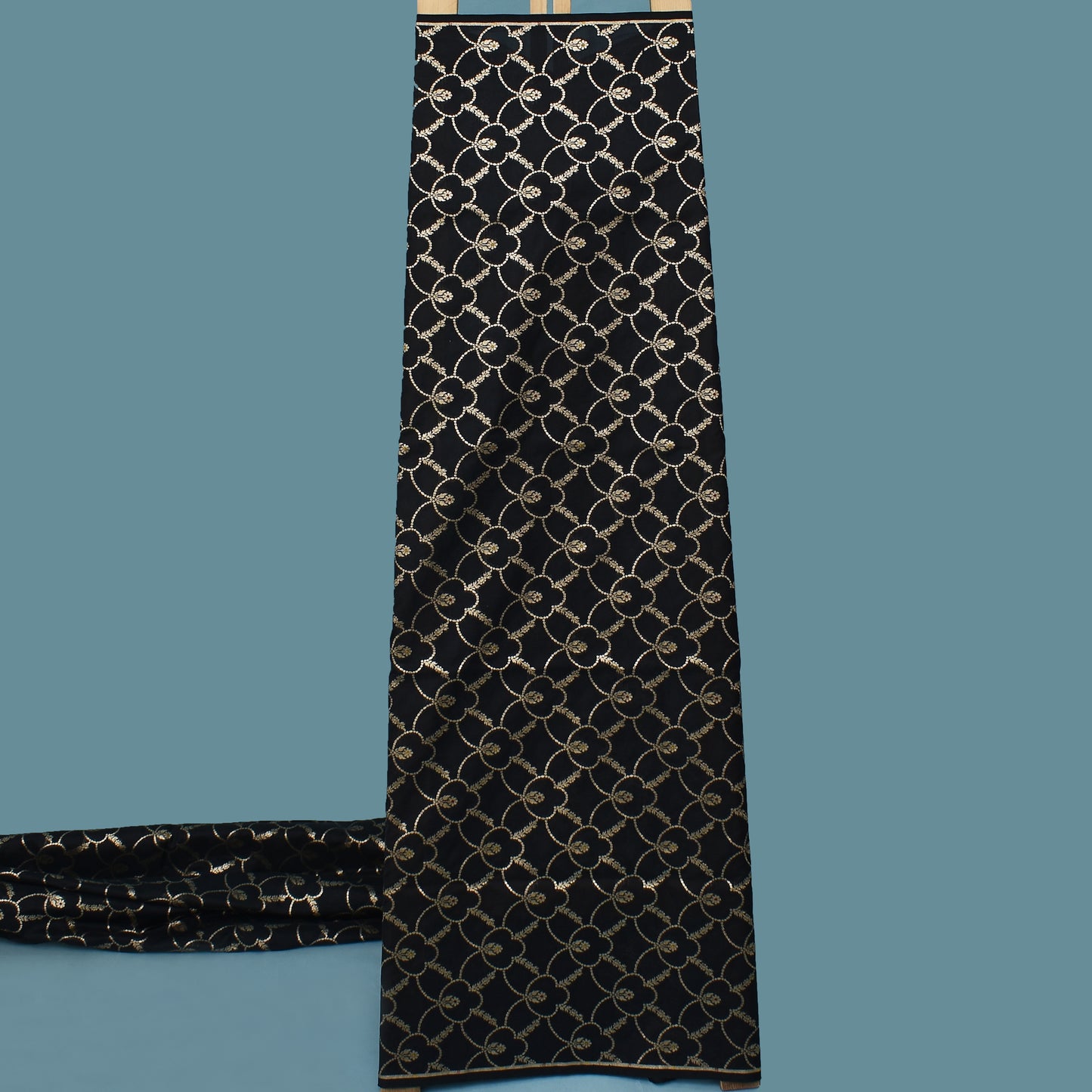 Black Color Katan Meena Brocade Fabric