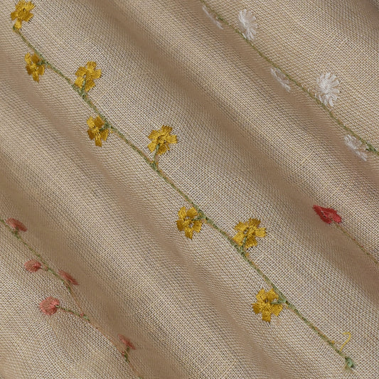 Beige Color Linen Embroidery Fabric