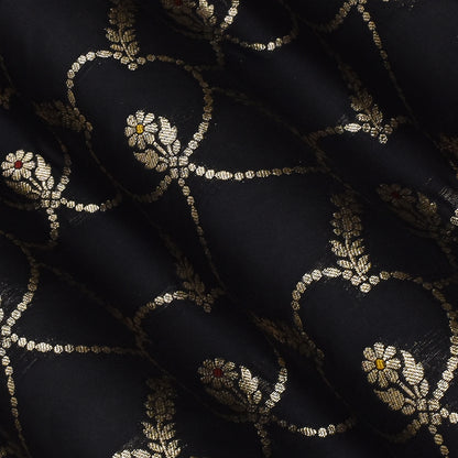 Black Color Katan Meena Brocade Fabric