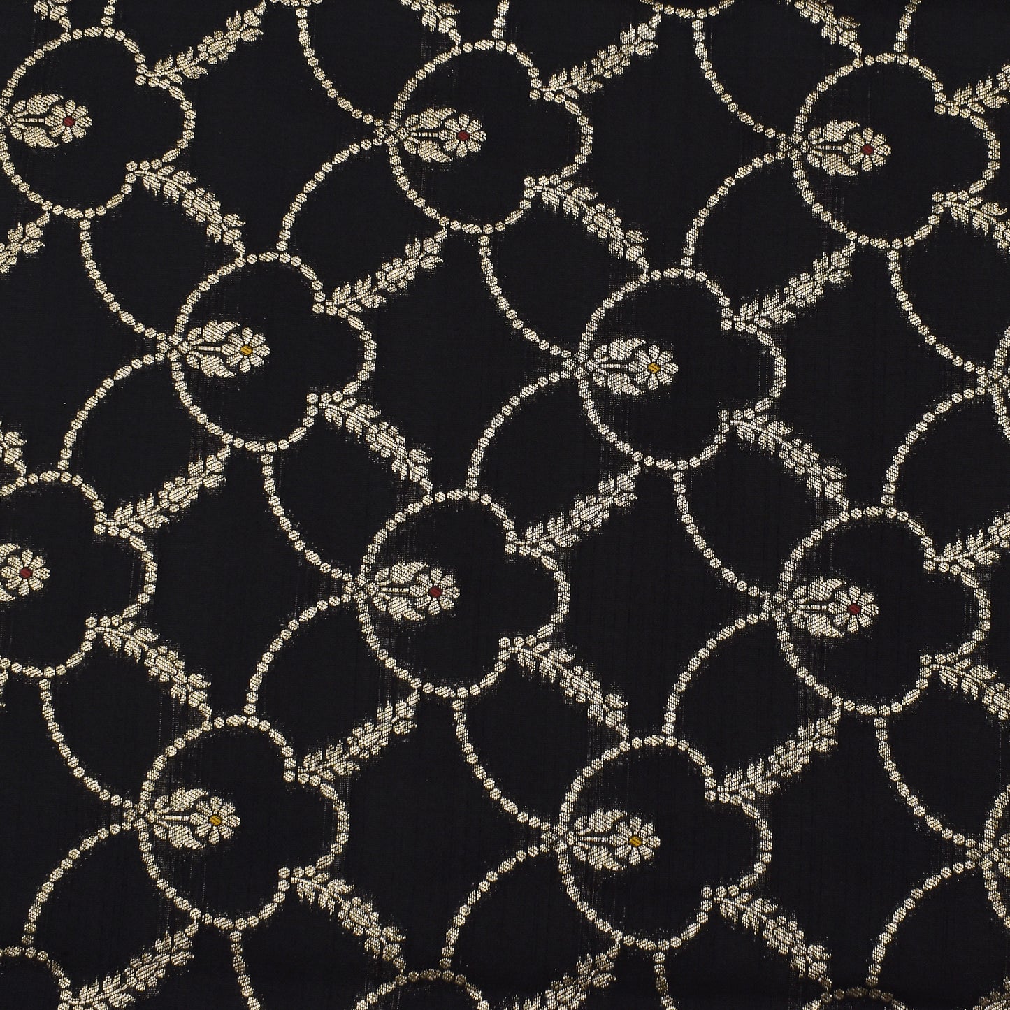 Black Color Katan Meena Brocade Fabric