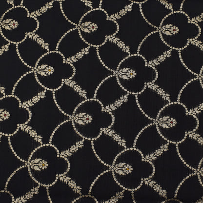 Black Color Katan Meena Brocade Fabric