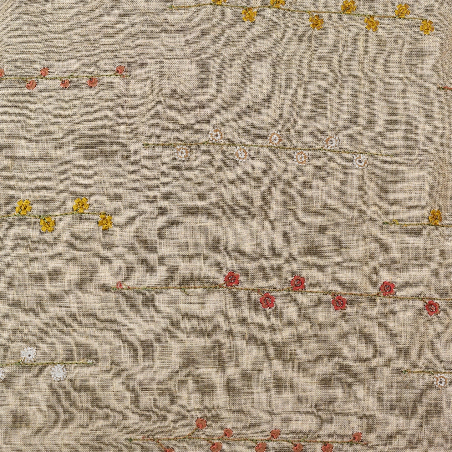 Beige Color Linen Embroidery Fabric